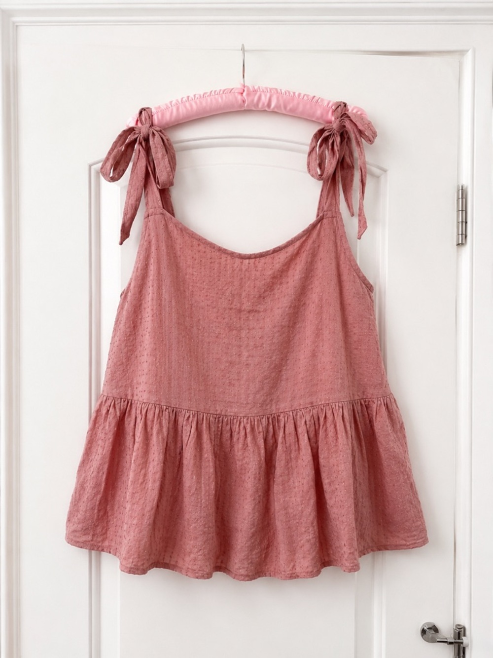 Madewell Dusty Rose Swiss Dot Tie Shoulder Peplum Tank Top 3X